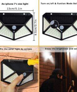 100 LED Solar Power PIR Motion Sensor Wall Light