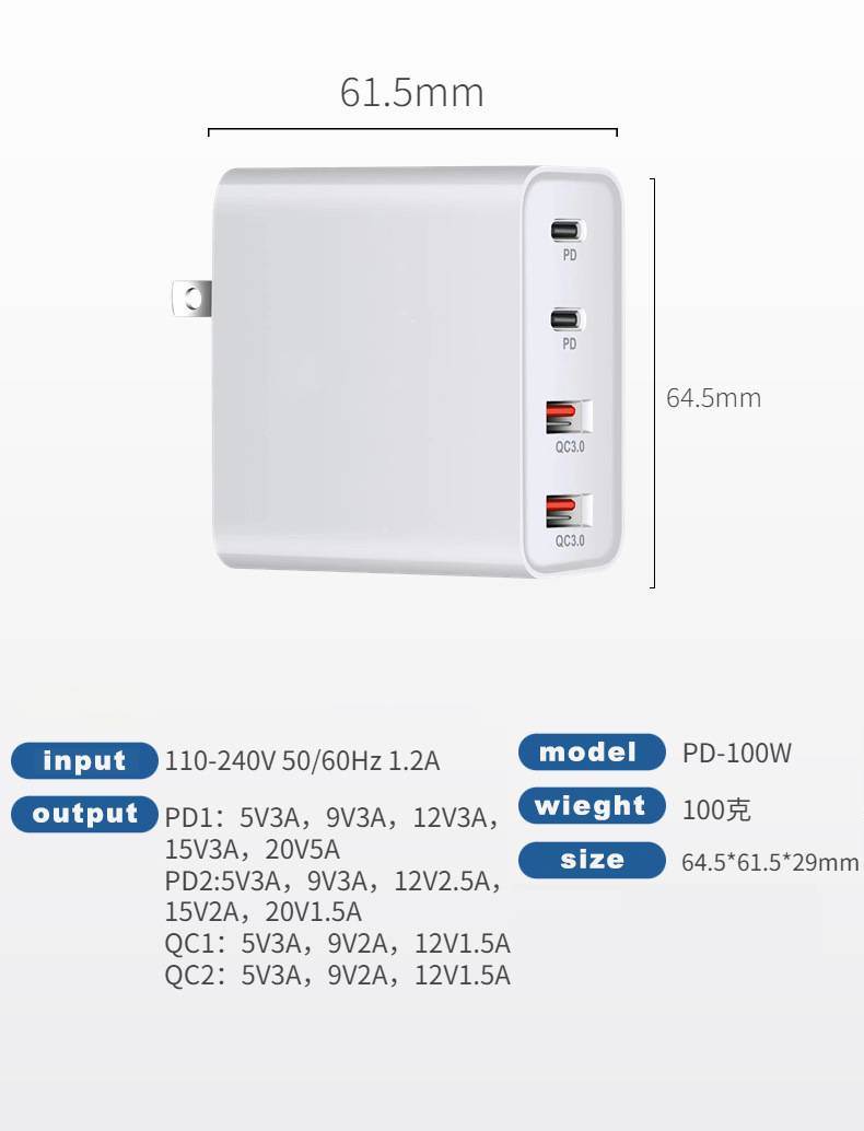 100W wall charger - Full kit