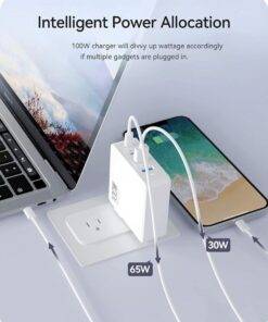 100W GaN 4 Port PD QC Wall Charger for MacBook Xiaomi Samsung