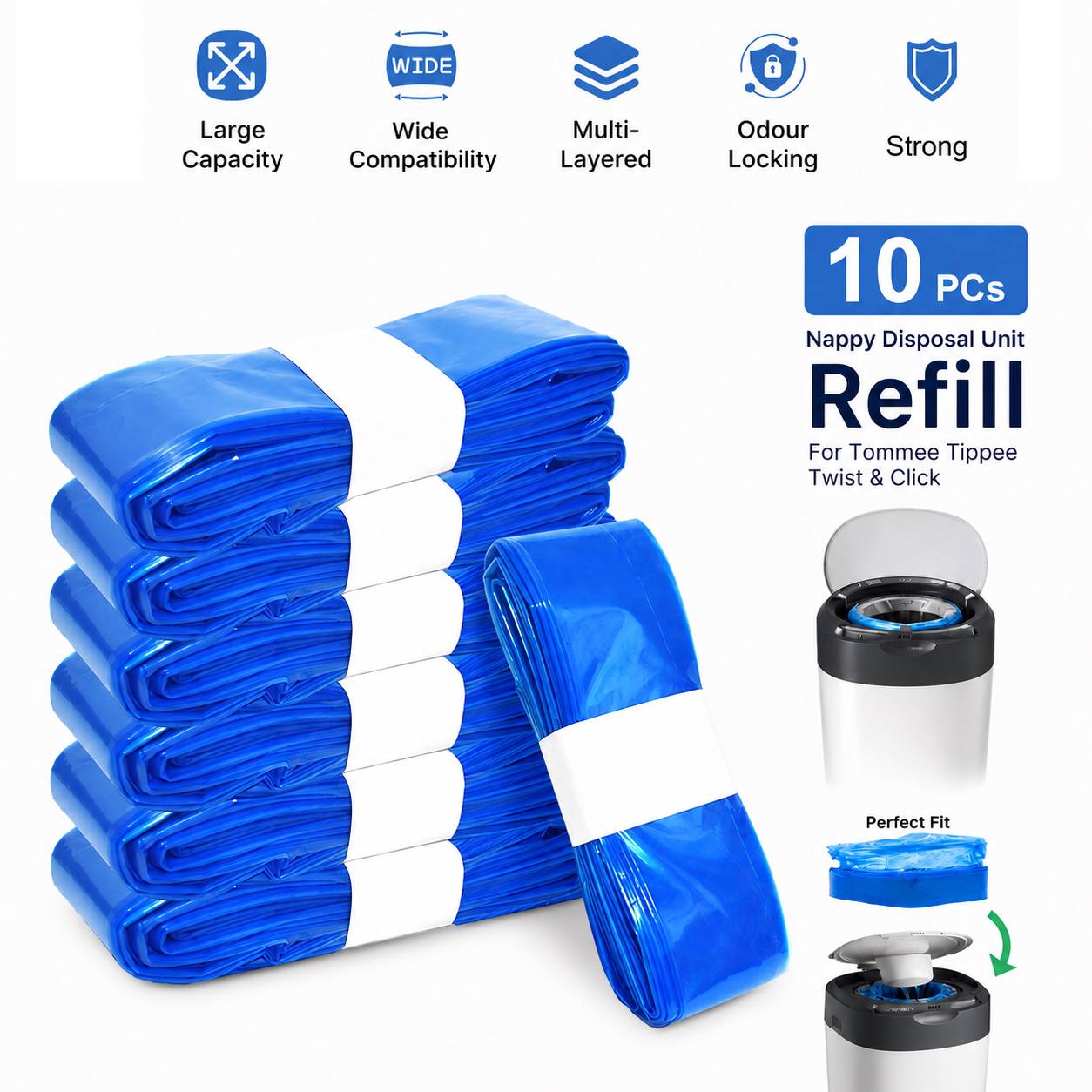 10PCs Nappy Disposal Unit Refill For Tommee Tippee Twist & Click