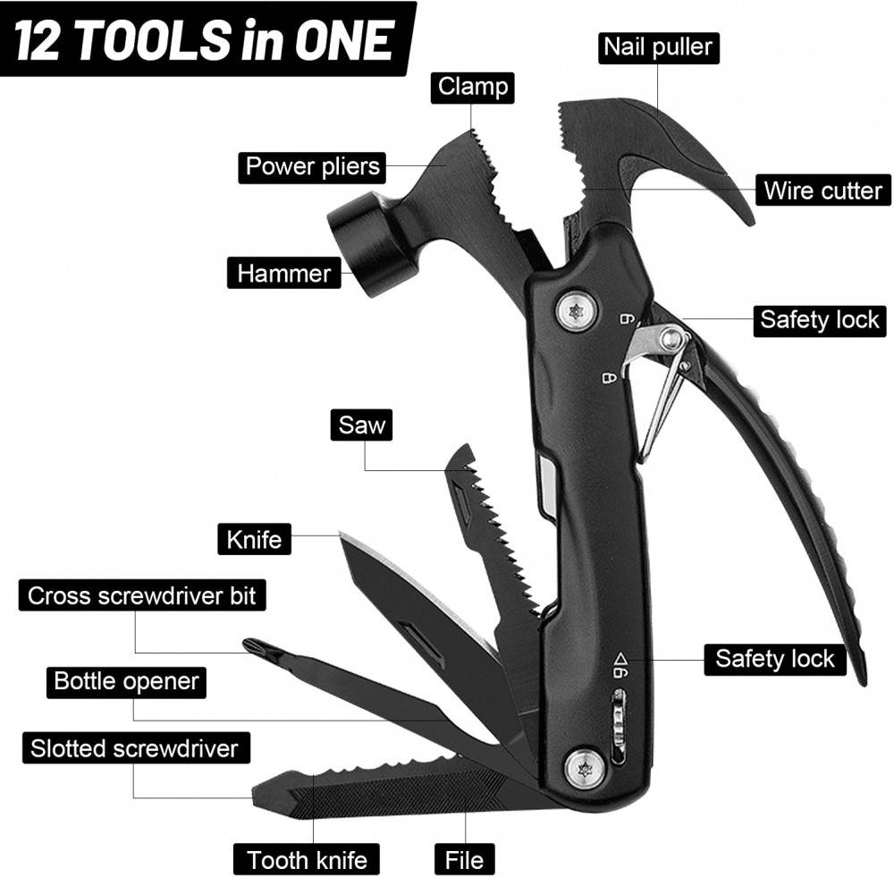 12 in 1 Hammer Knife Saw Survival Gear Tools Kit
