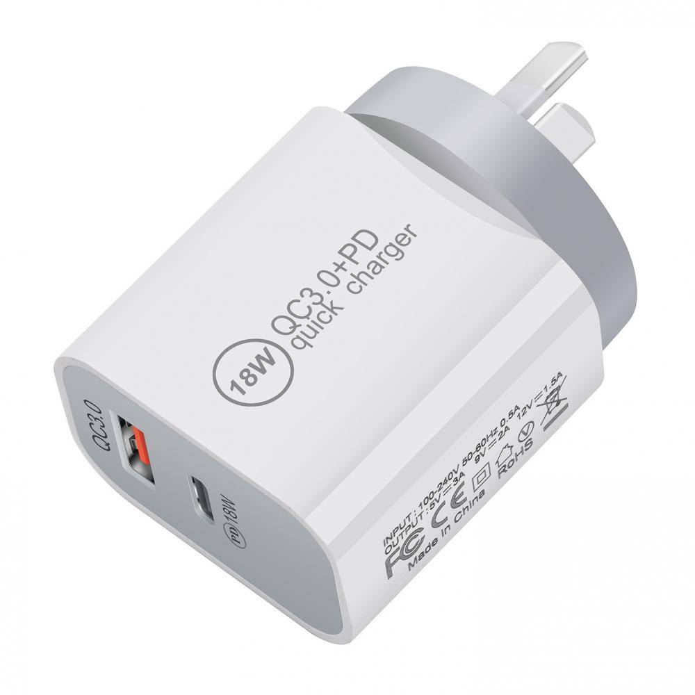 18W PD QC3.0 USB wall fast charger plug adapter iPhone android mobile phone
