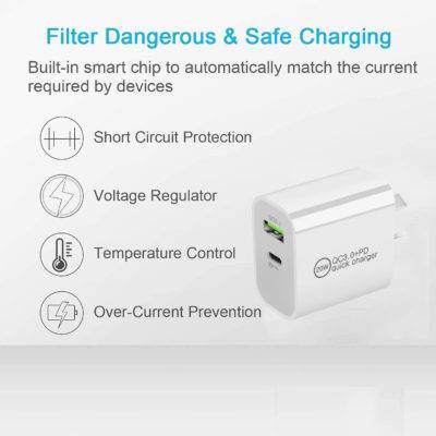 20W PD Type-C QC3.0 for iPhone and Android wall charger SAA Approval