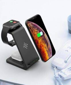 3-in-1 Qi-Certified Fast Wireless Charging Station for Apple – Black