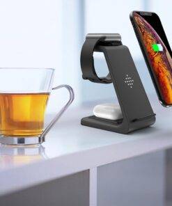 3-in-1 Qi-Certified Fast Wireless Charging Station for Apple – Black