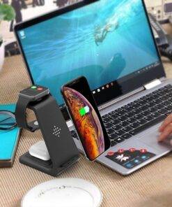 3-in-1 Qi-Certified Fast Wireless Charging Station for Apple – Black