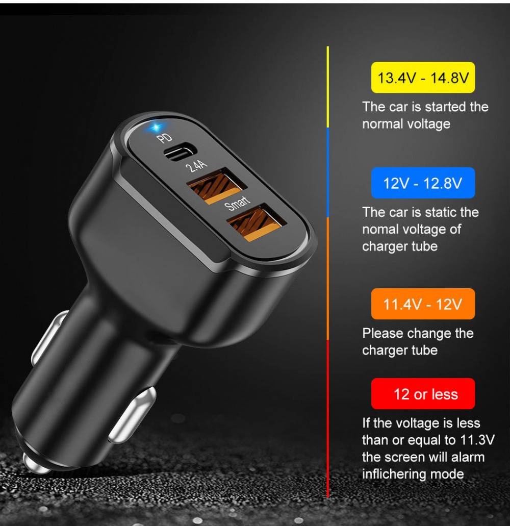 30w Fast Charging 3 Port Type-C PD USB Car Charger