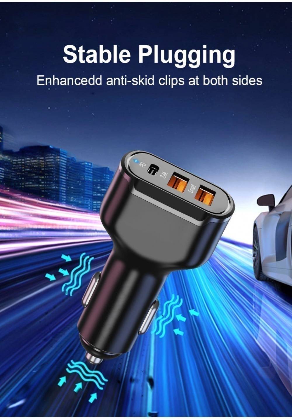 30w Fast Charging 3 Port Type-C PD USB Car Charger