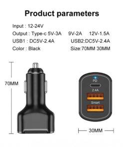 30w Fast Charging 3 Port Type-C PD USB Car Charger