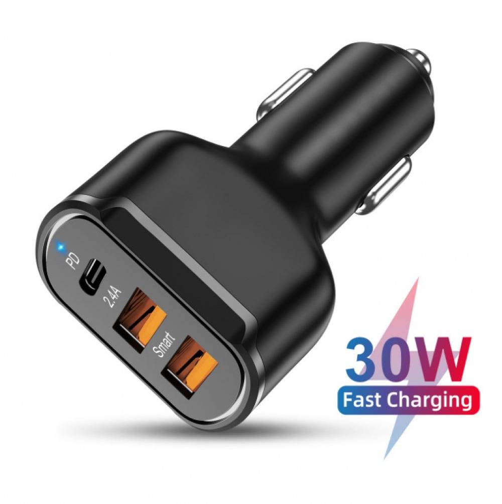 30w Fast Charging 3 Port Type-C PD USB Car Charger