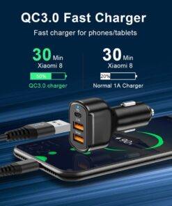 30w Fast Charging 3 Port Type-C PD USB Car Charger