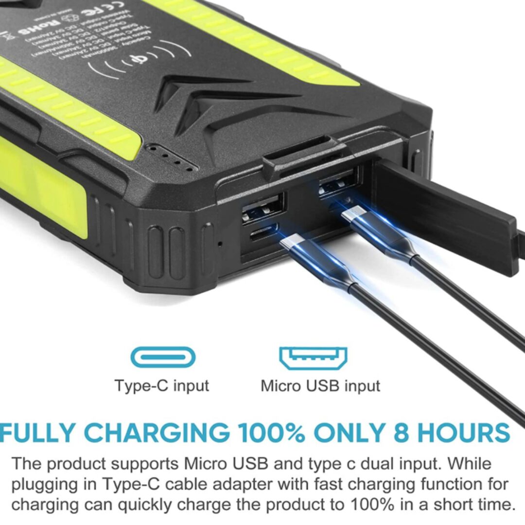 Heavy Duty Solar Wireless Charging Power Bank 36000mAh Purified NZ