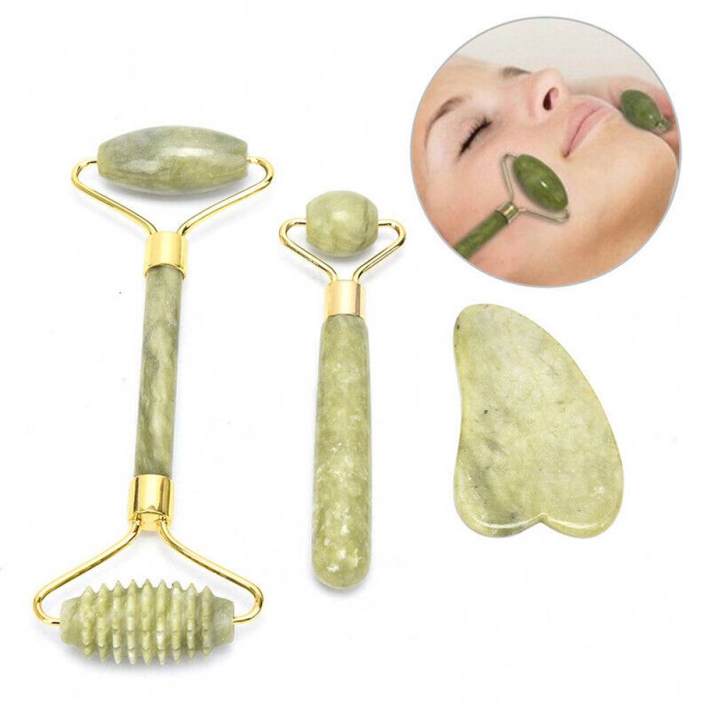3PCs Jade Facial Roller Massager Facial Skin Care Tool