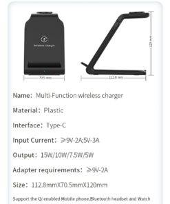 4 in 1 Wireless Charger Stand iPhone 13/14 Apple Watch 7 AirPods Pro Android Black
