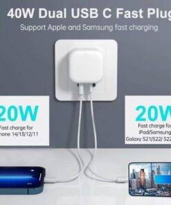 40W Dual USB-C Type-C PD Wall Charger Adapter for iPhone 15