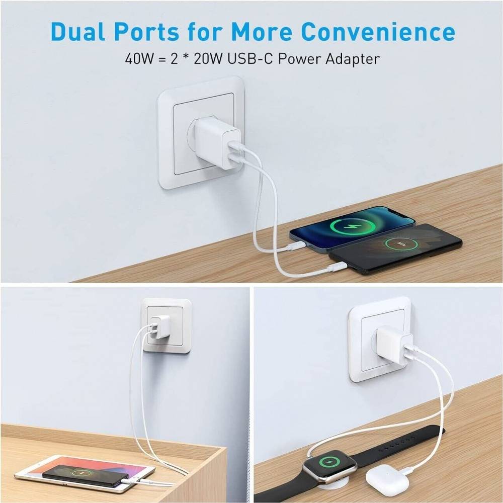 thumbnail interactive-video image 1 of 40W Dual USB-C PD Wall Charger – Fast Charging Power Adapter For IPhone & IPad (Universal) 1 of 2