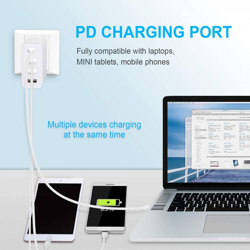 48W 4 Ports PD QC Type-C USB Wall Charger