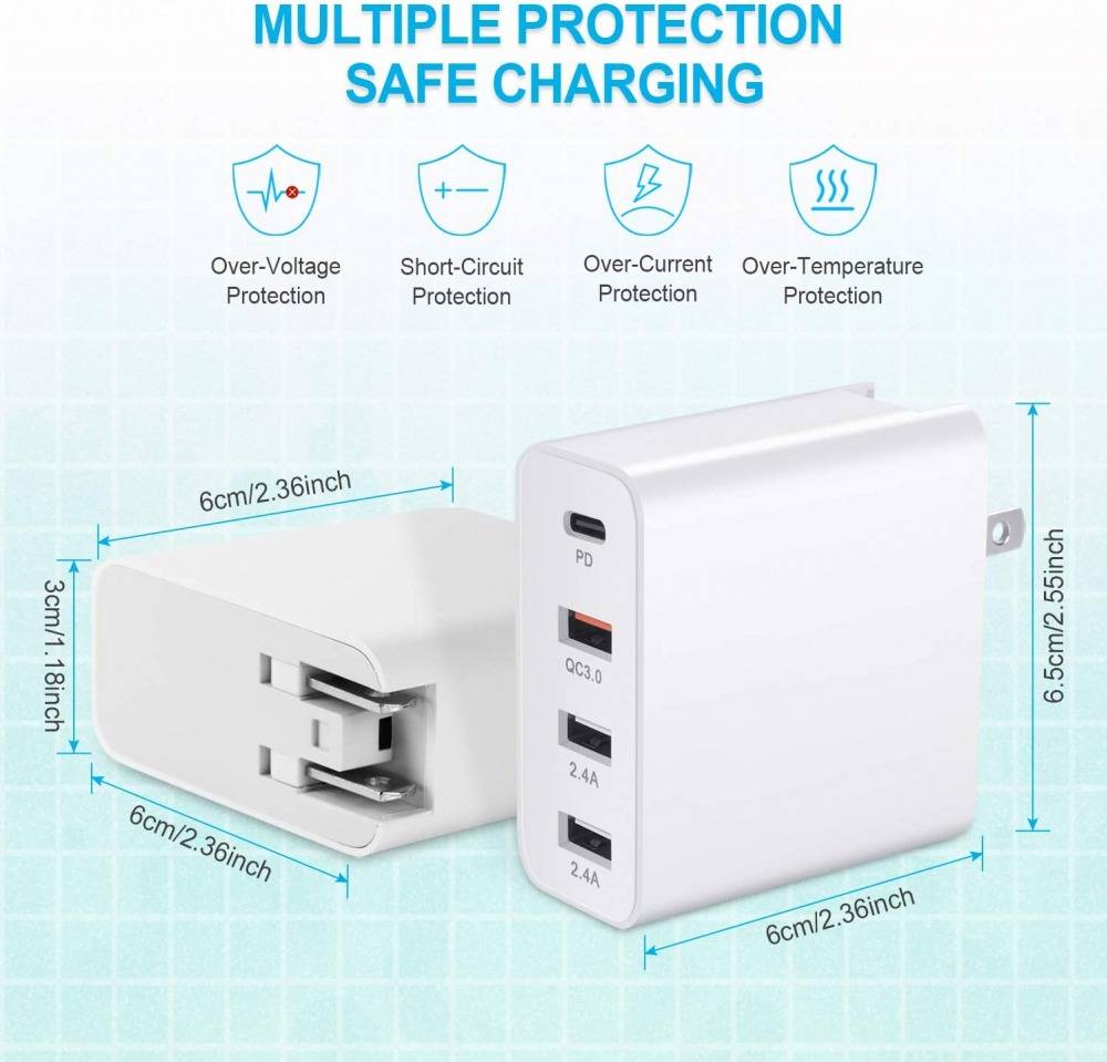 48W 4 Ports PD QC Type-C USB Wall Charger