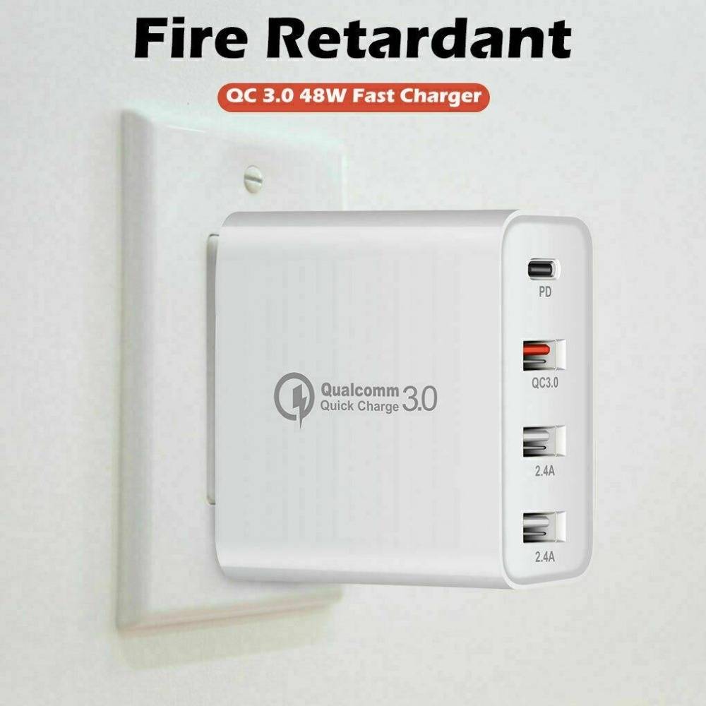 48W 4 Ports PD QC Type-C USB Wall Charger