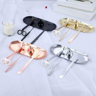 4PCs Stainless Steel Luxury Candle Wick Trimmer Wick Candle Snuffer Plate Tool Set