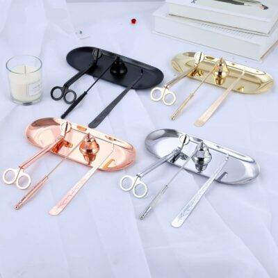 4PCs Stainless Steel Luxury Candle Wick Trimmer Wick Candle Snuffer Plate Tool Set