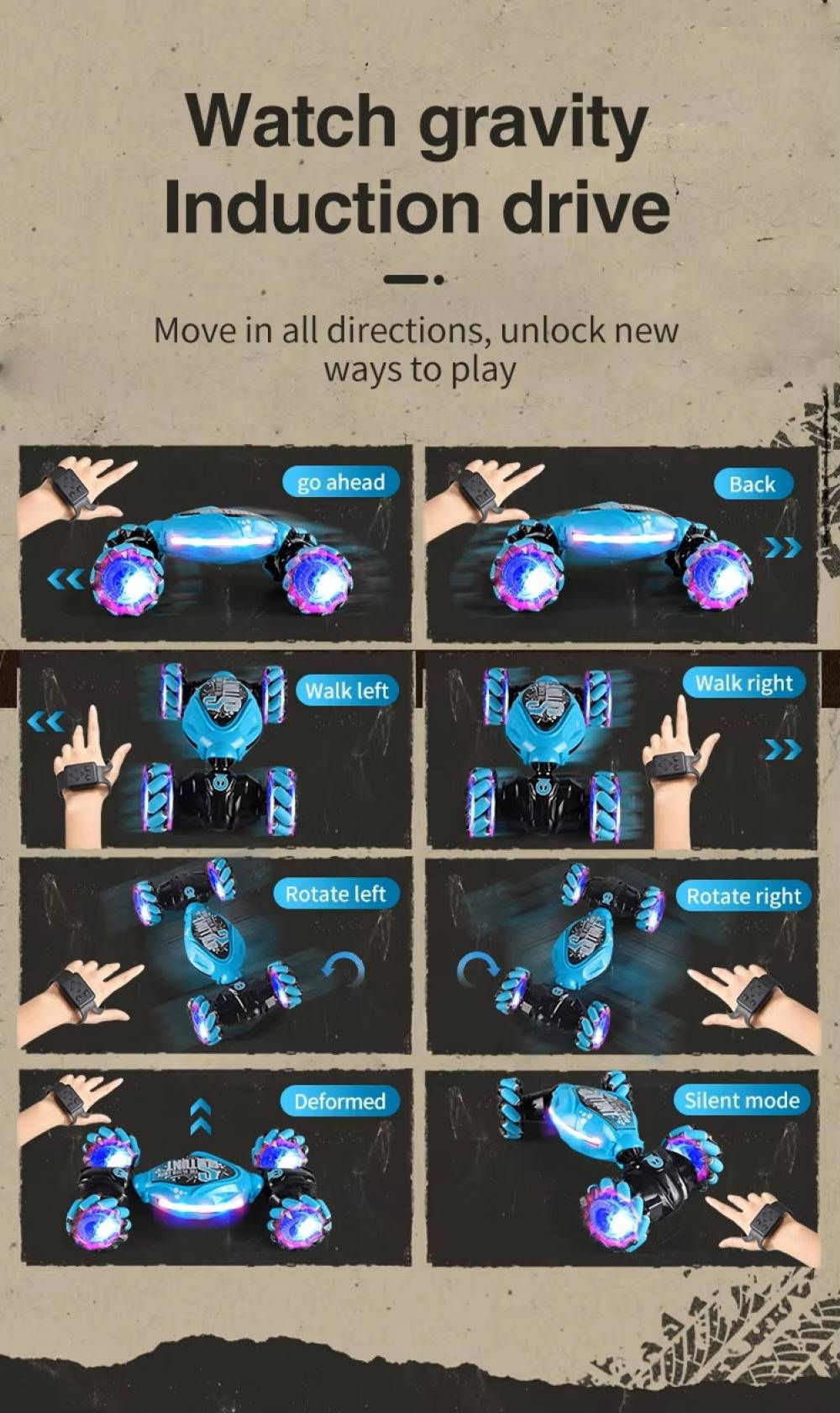 4WD Stunt Gesture RC Car With LED Light Toys for Kids