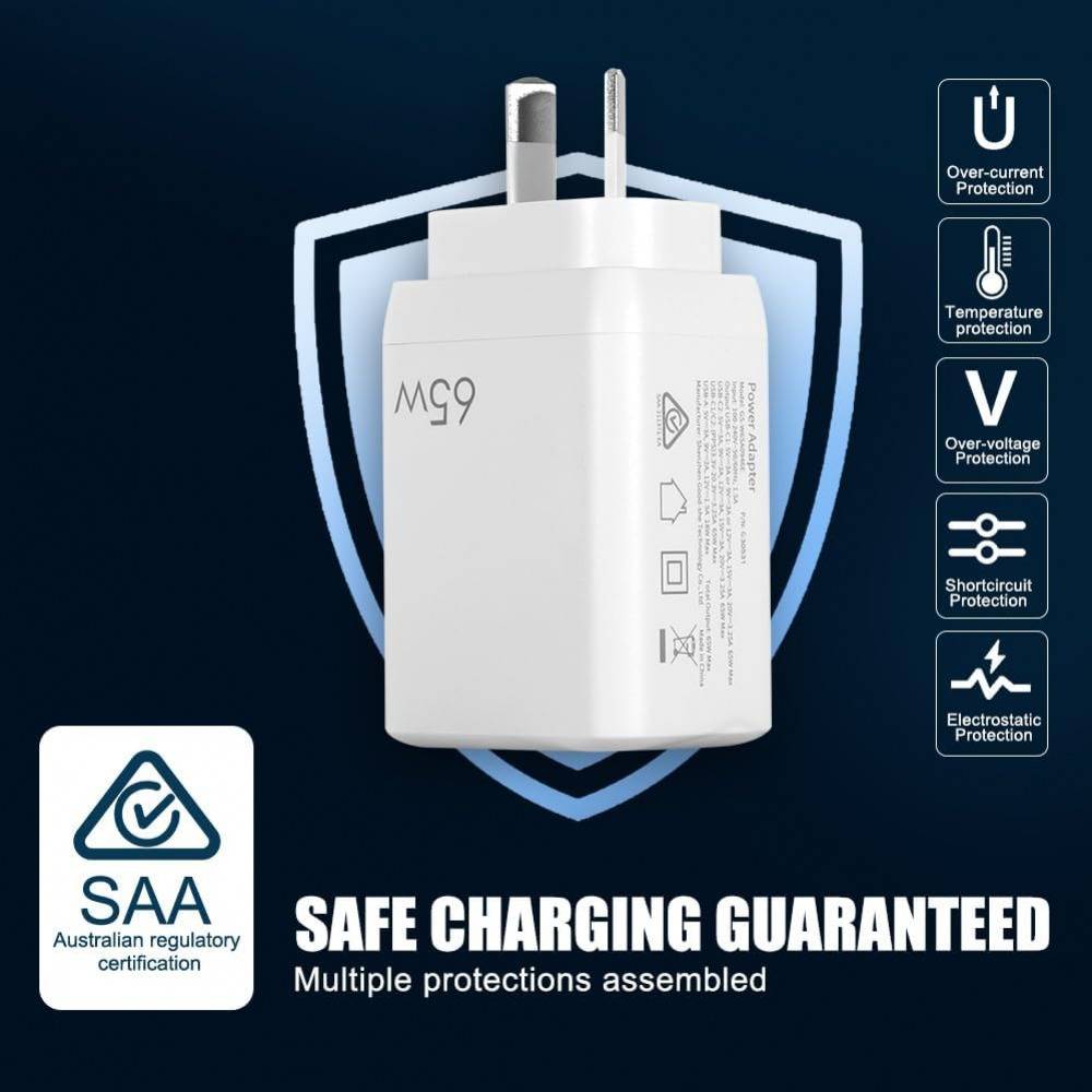 65W GaN Dual Type-C USB-C Wall Charger Adapter