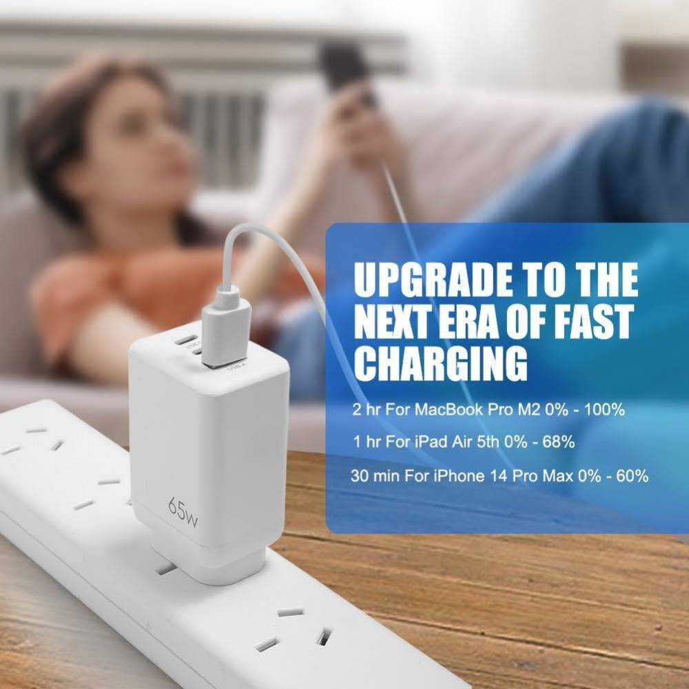 65W GaN Dual Type-C USB-C Wall Charger Adapter