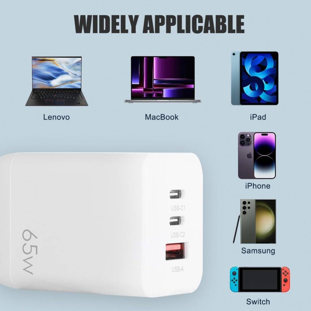 65W GaN Dual Type-C USB-C Wall Charger Adapter