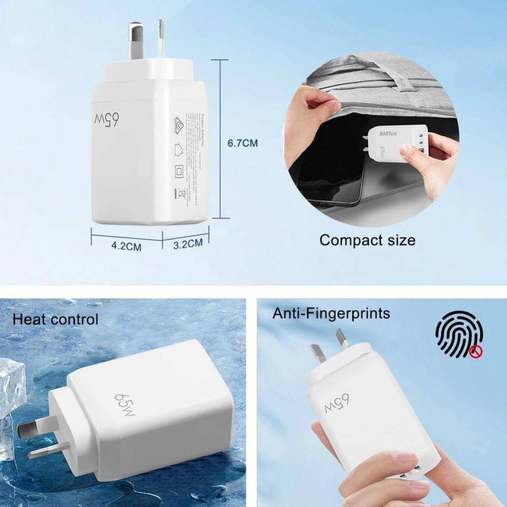 65W GaN Dual Type-C USB-C Wall Charger Adapter