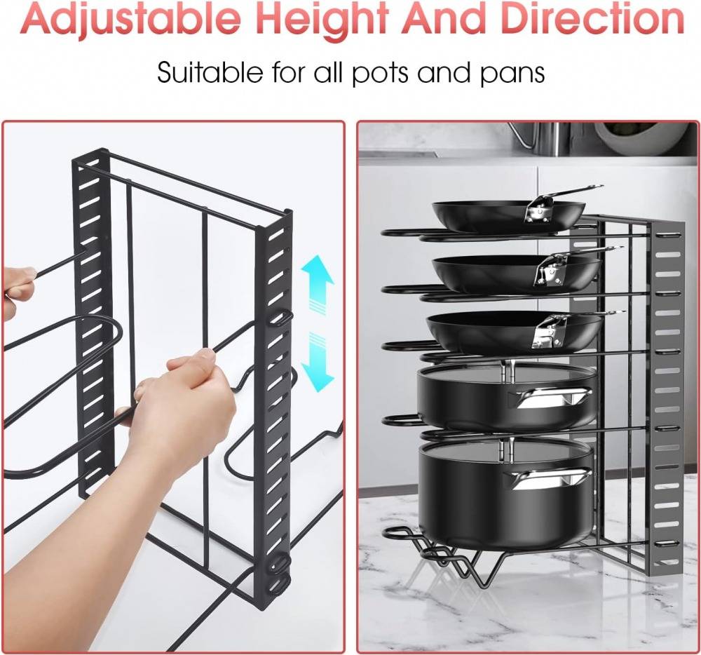 Adjustable 8 Tier Pan and Pot Lid Holder Rack