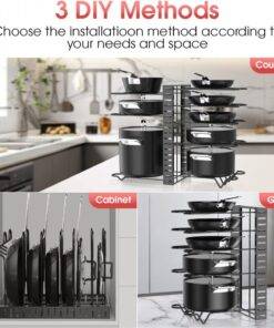 Adjustable 8 Tier Pan and Pot Lid Holder Rack