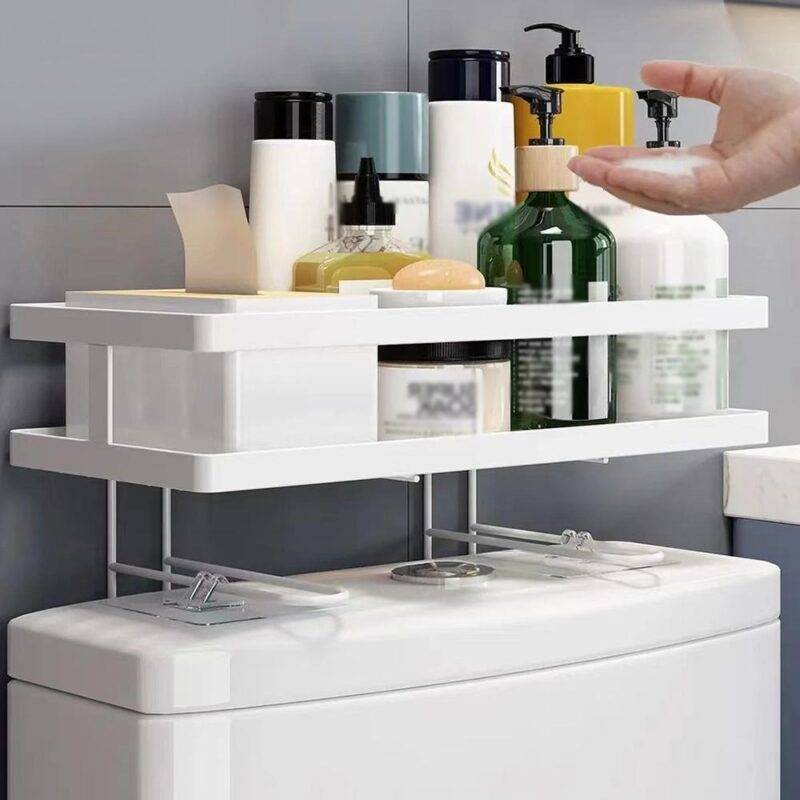 Bathroom Toilet Tank Shelf No-Punch Iron Rack