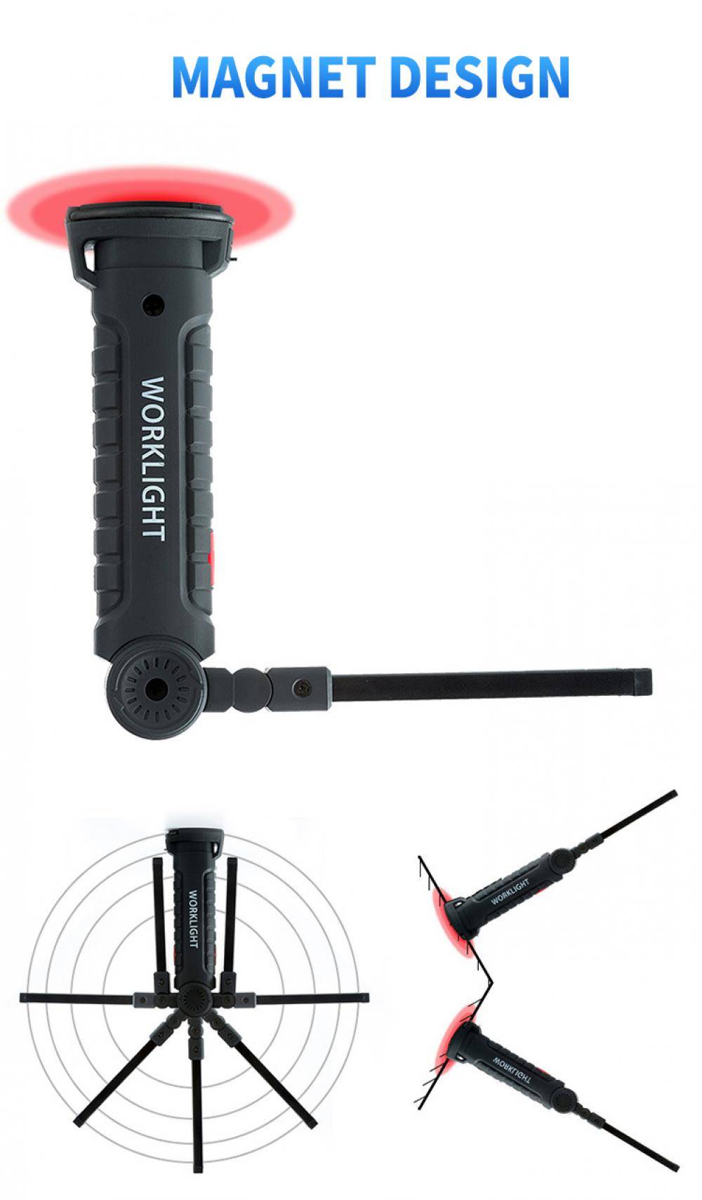 COB LED Torch USB Rechargeable Multi-Function Folding Work Light