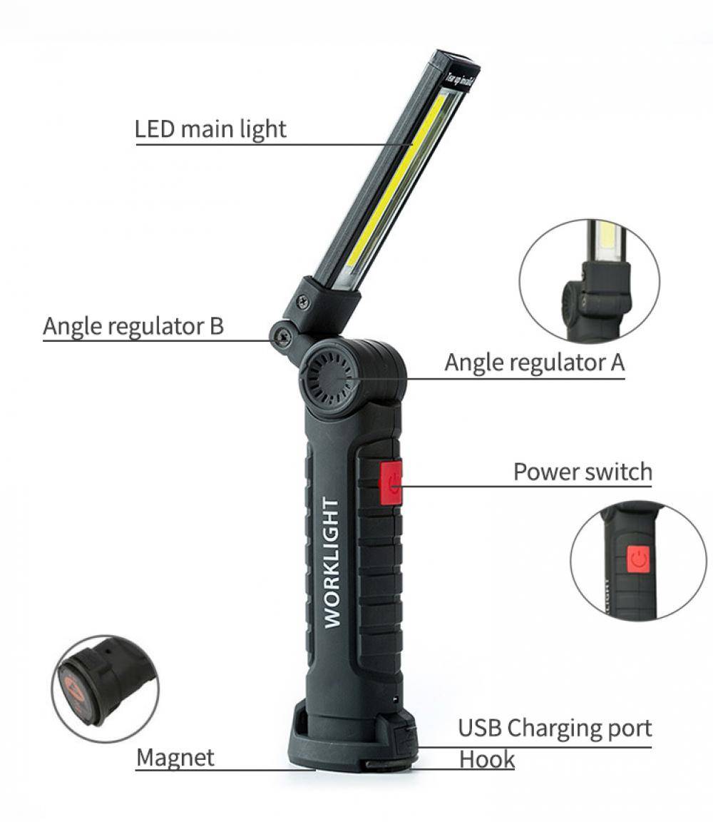 COB LED Torch USB Rechargeable Multi-Function Folding Work Light