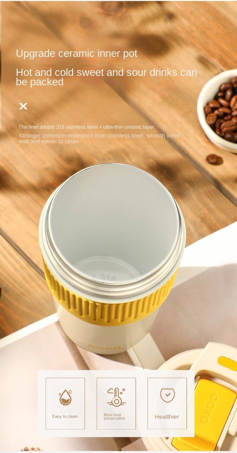 Caka Stainless Steel Thermal Coffee Cup with Lids and Straws