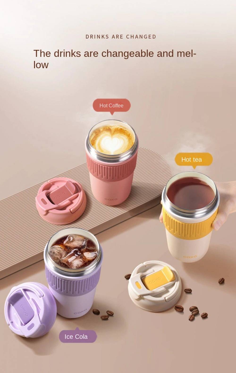 Caka Stainless Steel Thermal Coffee Cup with Lids and Straws