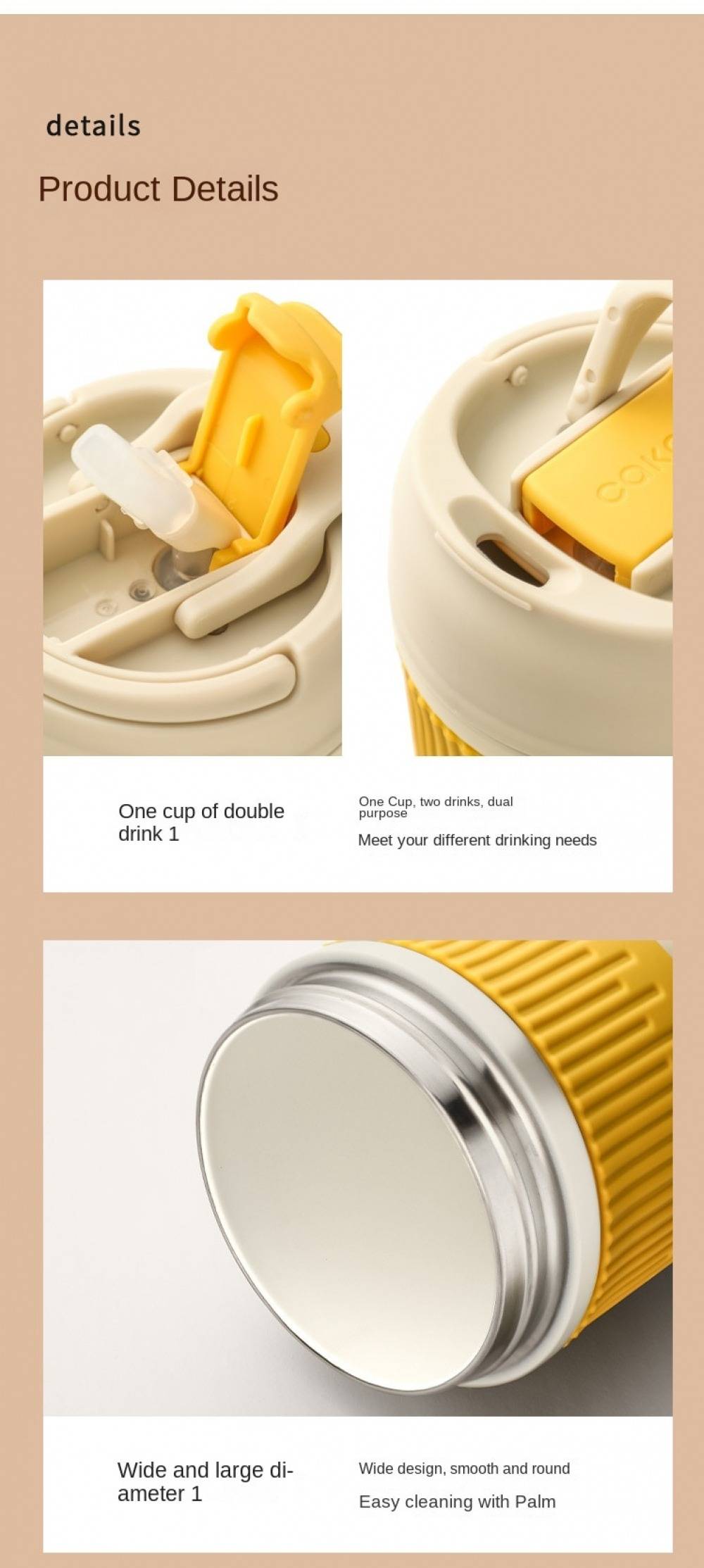 Caka Stainless Steel Thermal Coffee Cup with Lids and Straws