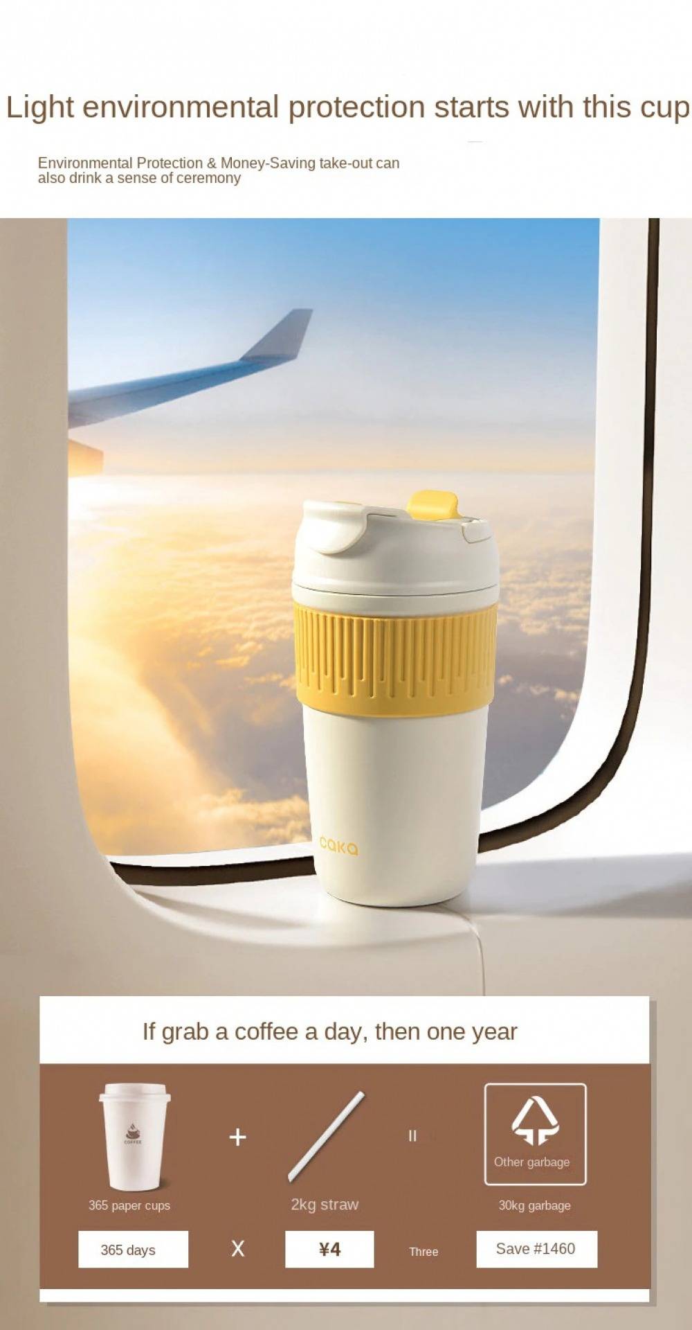 Caka Stainless Steel Thermal Coffee Cup with Lids and Straws