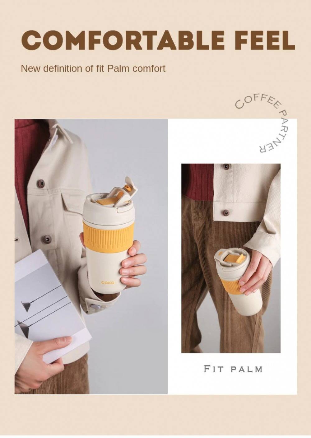 Caka Stainless Steel Thermal Coffee Cup with Lids and Straws