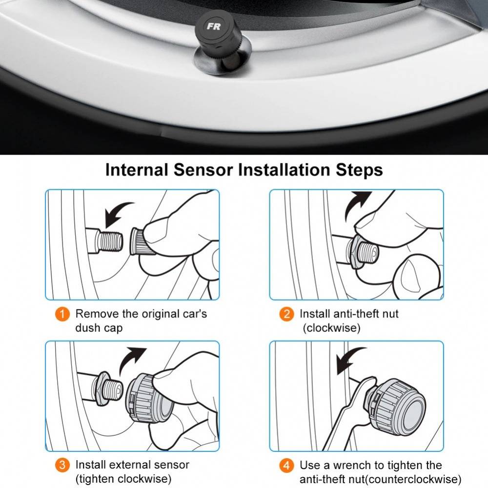Car Solar Tyre Pressure Monitoring System Vehicle TPMS