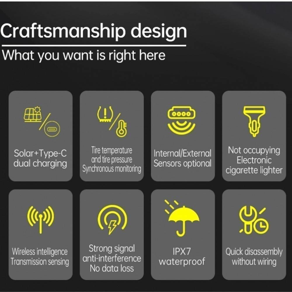 Car Solar Tyre Pressure Monitoring System Vehicle TPMS