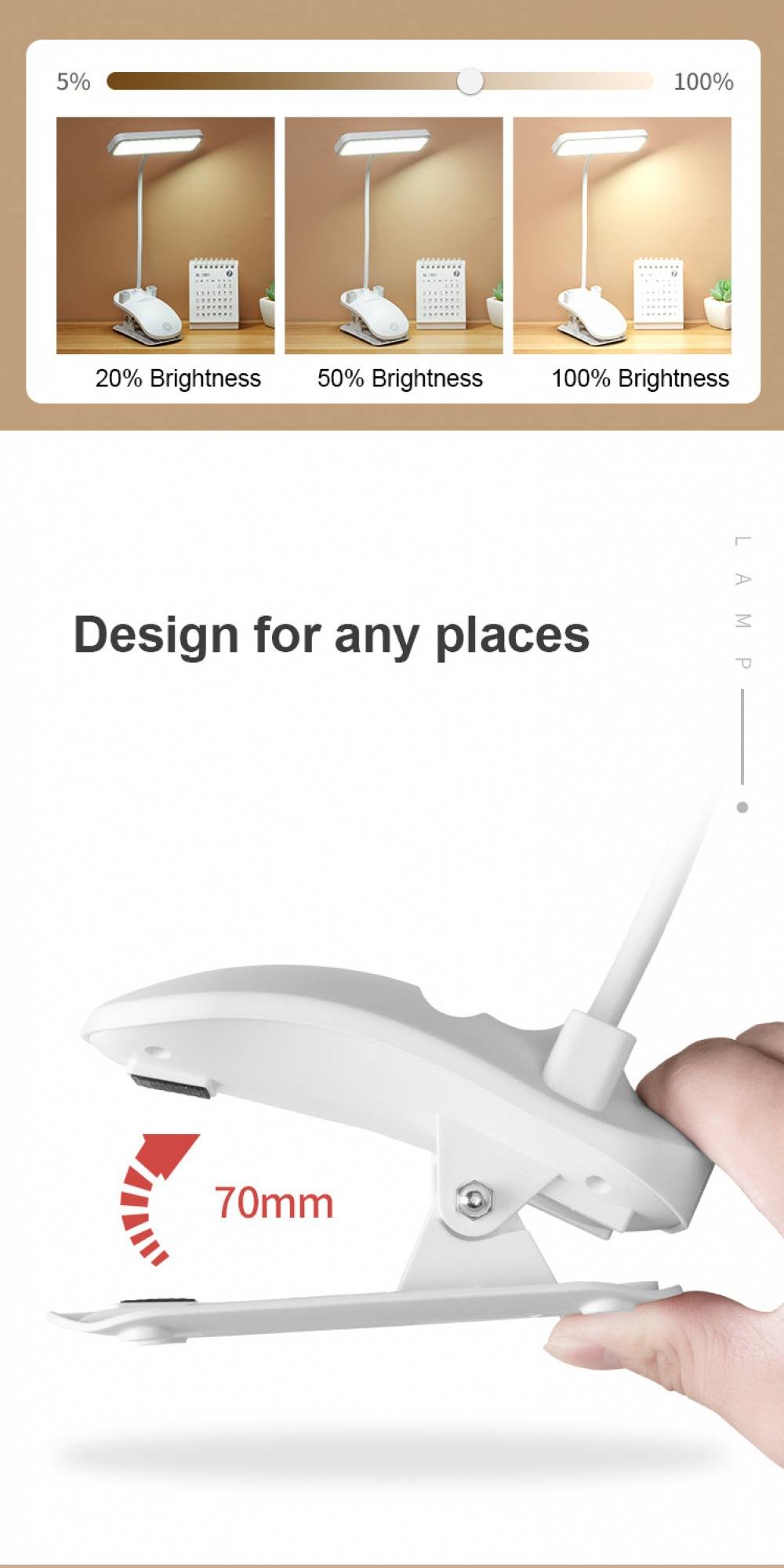 Clip Rechargeable Eye-Protect Wireless Desk Lamp