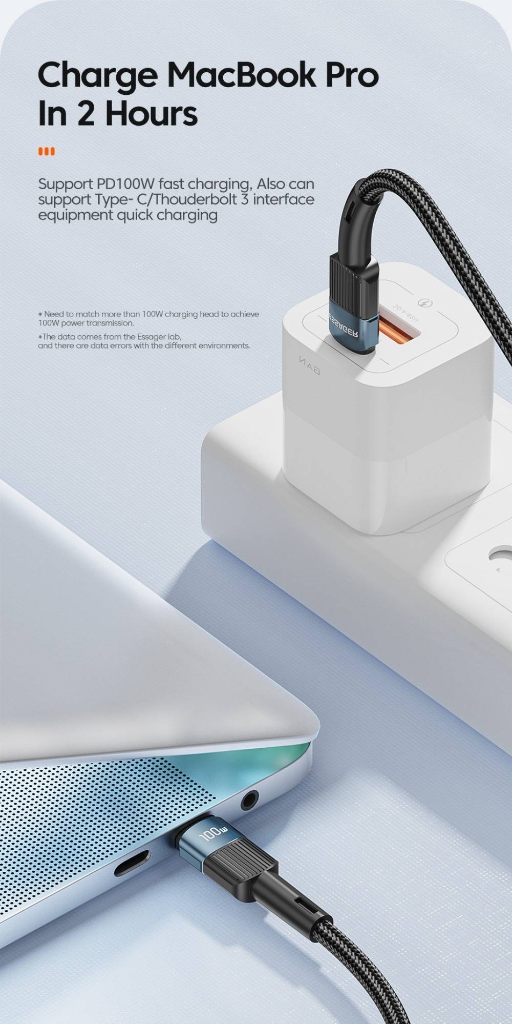 Essager USB-C to Type-C PD 100W Fast Charging Cable