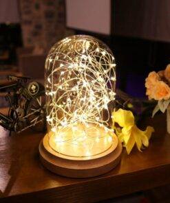 Glass Wooden Grain LED Bedside Lamp Night Light Decorations Safety Lamp Gift