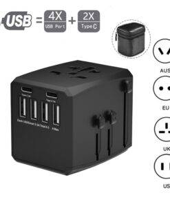 Global Universal Travel Adapter Convertor 4 USB 2 USB-C PD
