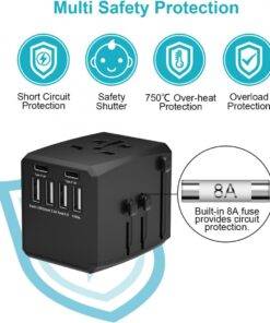 Global Universal Travel Adapter Convertor 4 USB 2 USB-C PD