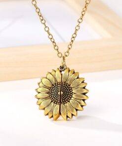 Gold Silver Open Locket You Are My Sunshine Sunflower Necklace For Women