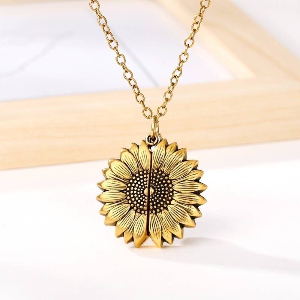 Gold Silver Open Locket You Are My Sunshine Sunflower Necklace For Women
