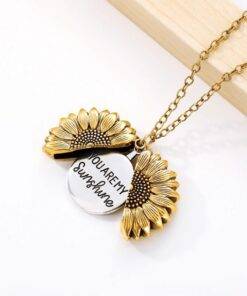 Gold Silver Open Locket You Are My Sunshine Sunflower Necklace For Women